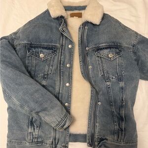 American Eagle Outfitters Light Blue Denim Sherpa-Lined Jacket
